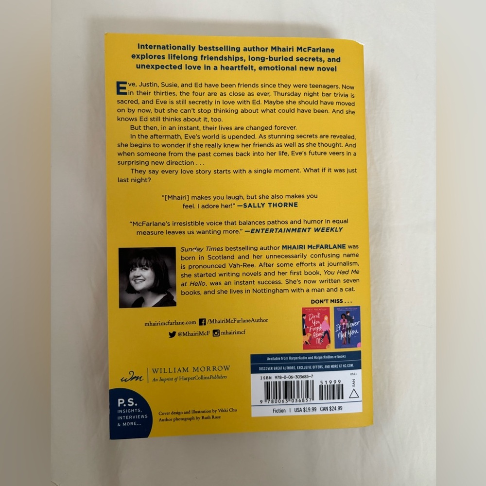 “Just Last Night” fiction romance comedy book by Mhairi McFarlane - Picture 2 of 3